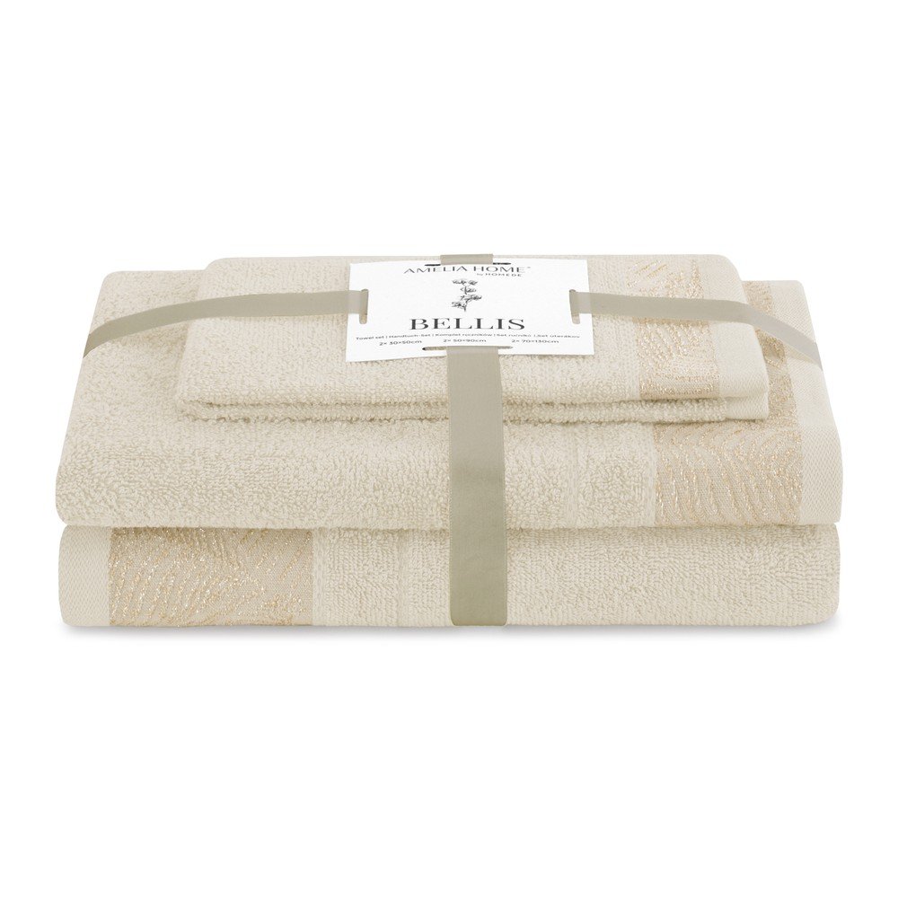 Bézs frottír pamut törölköző és fürdőlepedő készlet 3 db-os Bellis – Restilo
