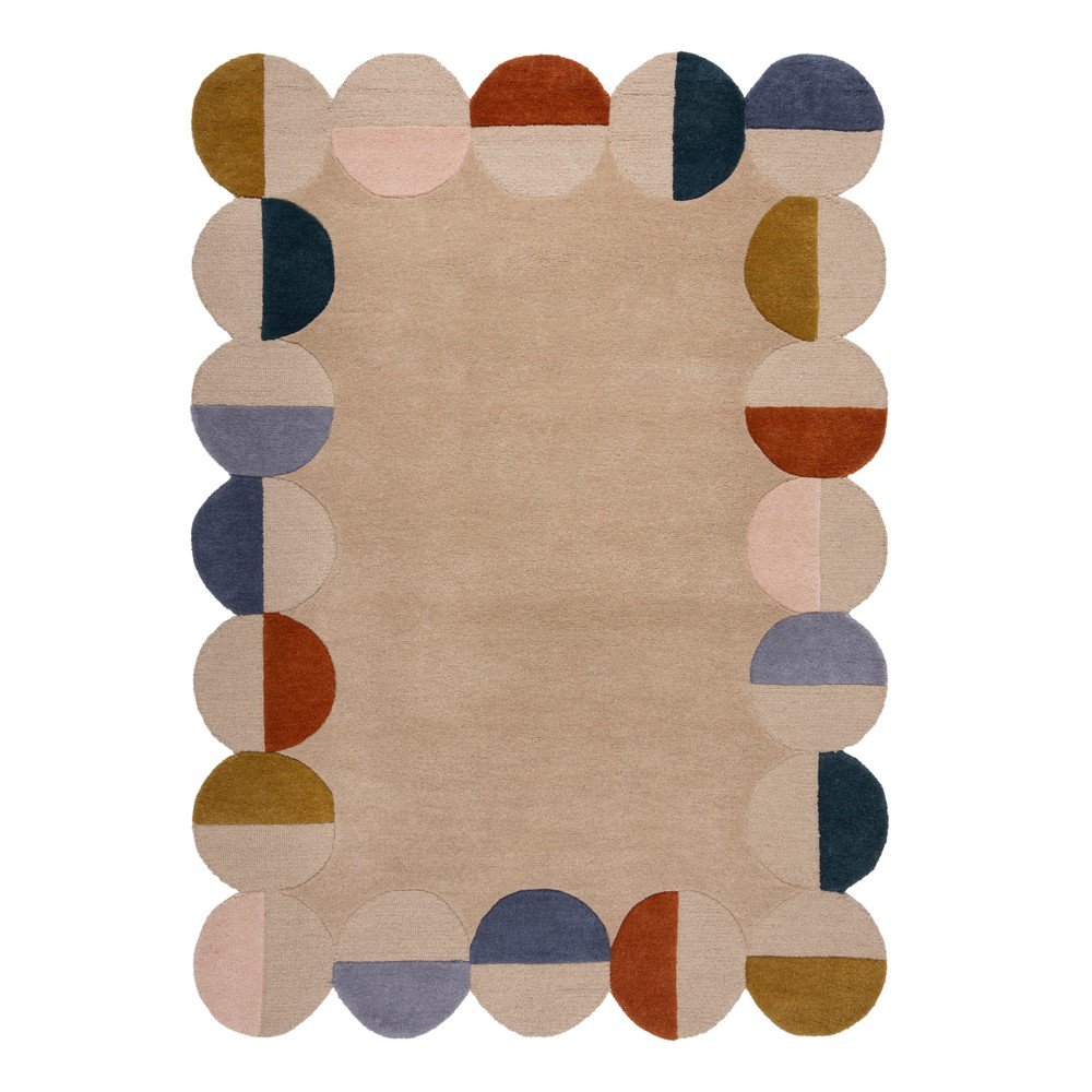 Bézs kézi szövésű gyapjú szőnyeg 200x290 cm Mia Scallop Frame – Flair Rugs