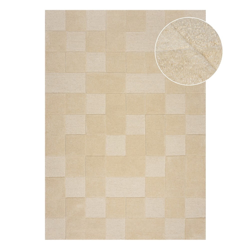 Bézs kézi szövésű gyapjú szőnyeg 240x340 cm Checkerboard – Flair Rugs