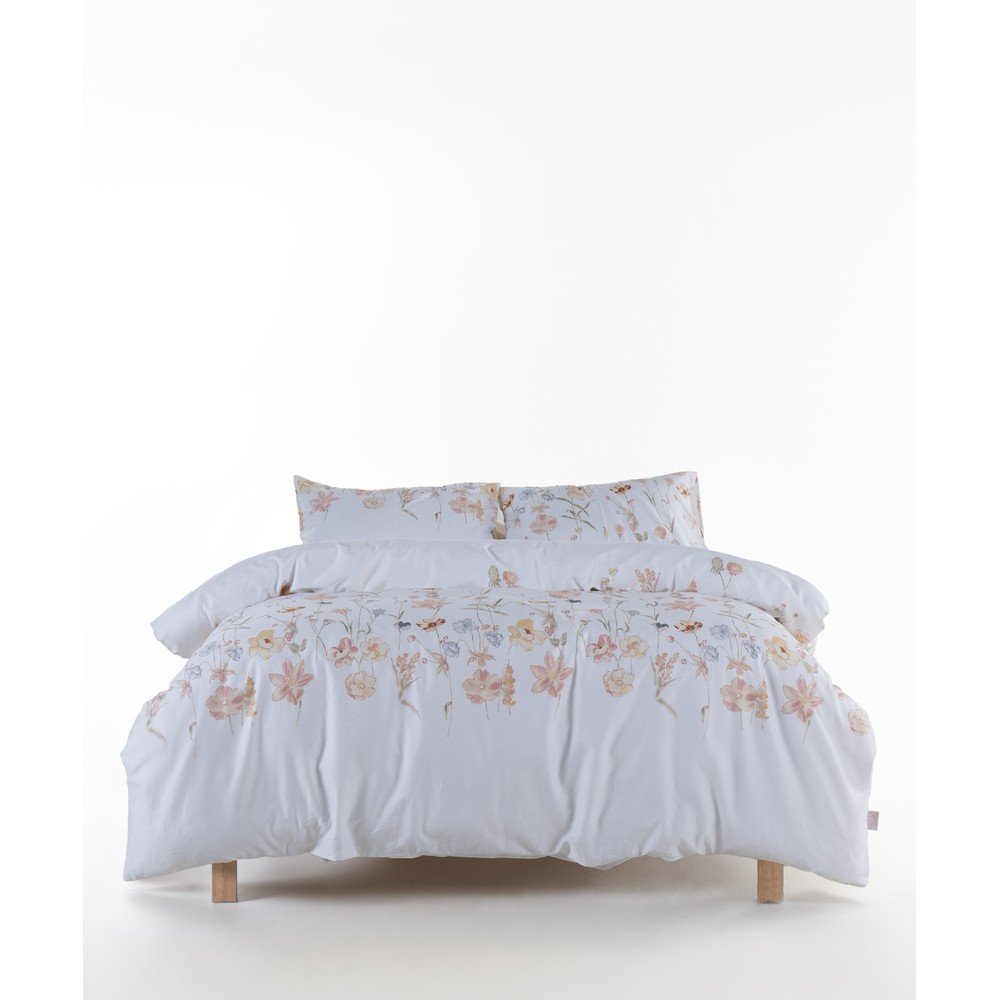 Fehér egyszemélyes pamut-szatén ágyneműhuzat 140x200 cm Ivory Garden Floral – Mila Home Luxury