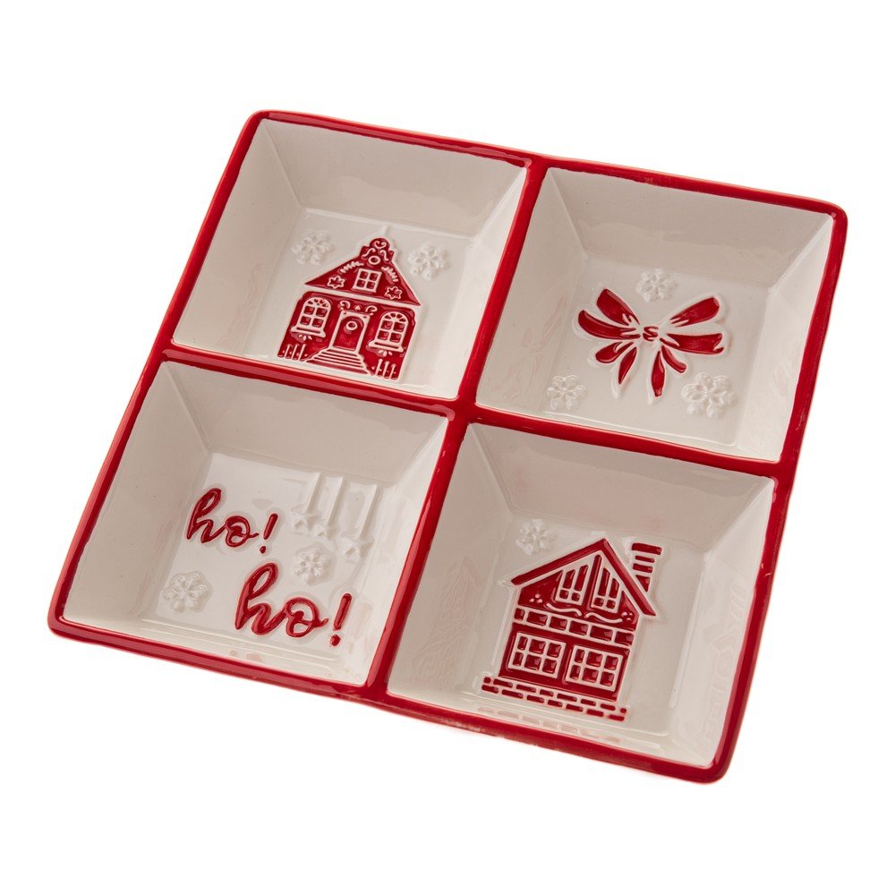 Fehér kerámia szervírozó tálka karácsonyi mintával Christmas cottage – Dakls