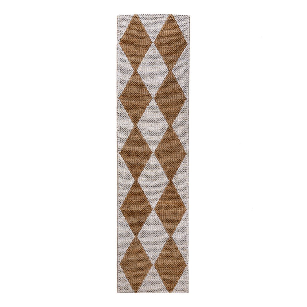 Fehér-natúr színű kézi szövésű jutakeverék futószőnyeg 80x230 cm Effie Diamond – Flair Rugs