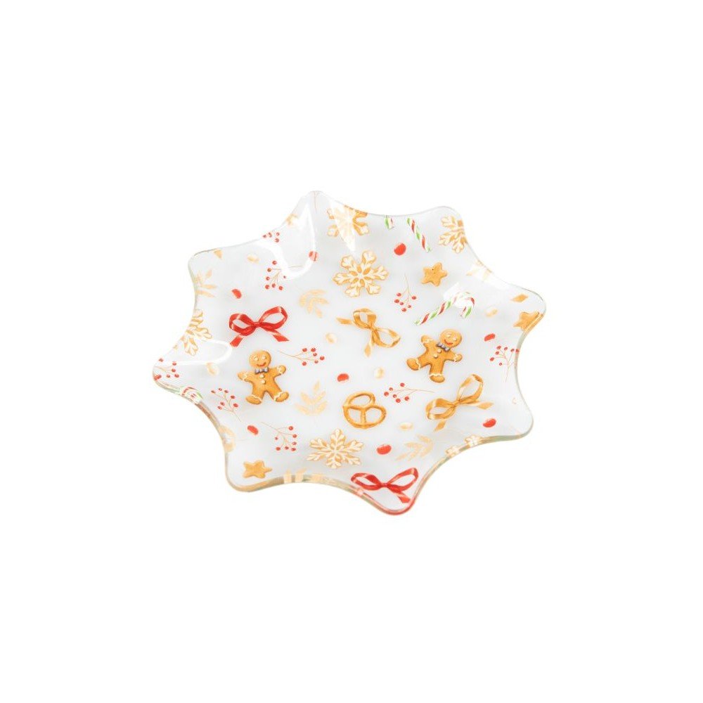 Fehér szervírozó üveg tányér karácsonyi mintával ø 15 cm Gingerbread – Dakls