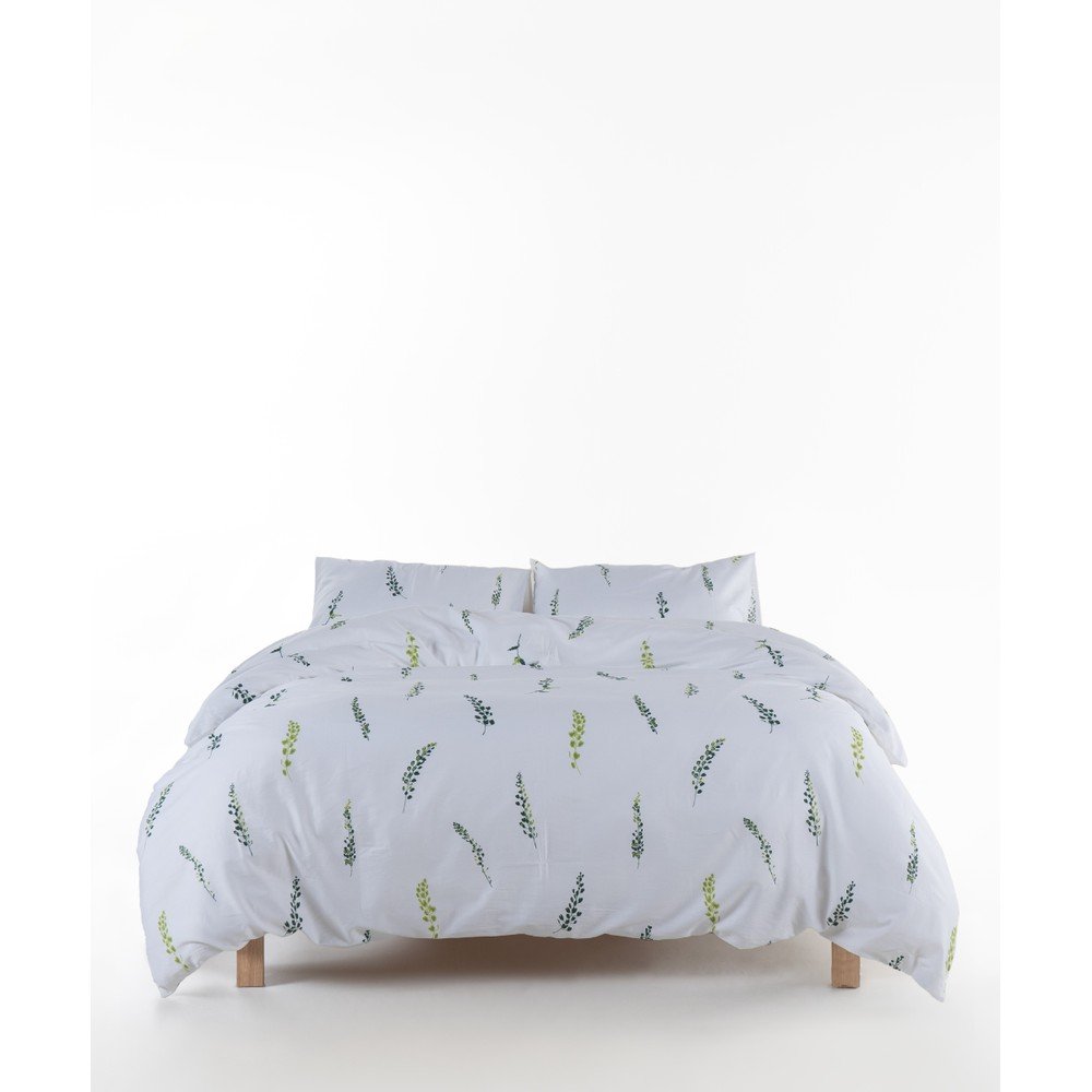 Fehér-zöld kétszemélyes-hosszabbított pamut-szatén ágyneműhuzat 240x220 cm Marseille Floral – Mila Home Luxury