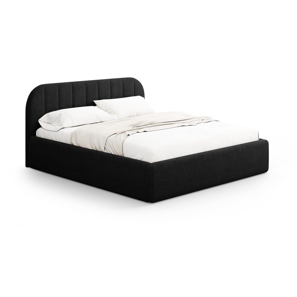 Fekete kárpitozott ágyneműtartós franciaágy ágyráccsal 180x200 cm Juno – Windsor & Co Sofas