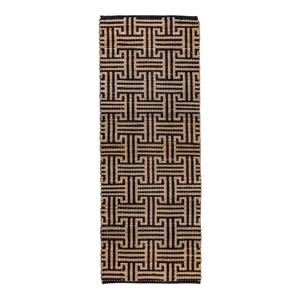 Fekete-natúr színű kézi szövésű jutakeverék futószőnyeg 80x230 cm Meander Jute – Flair Rugs