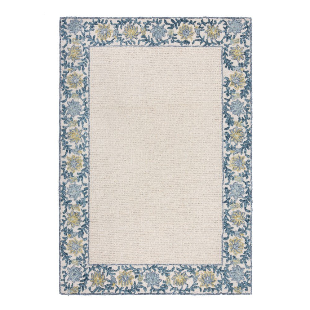 Kék-elefántcsont színű kézi szövésű gyapjúkeverék szőnyeg 120x170 cm Myla Floral Frame – Flair Rugs