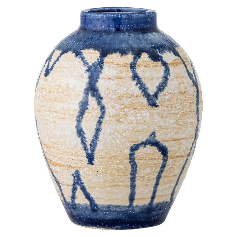 Kék-krémszínű kőedény váza (magasság 16 cm) Avon – Bloomingville