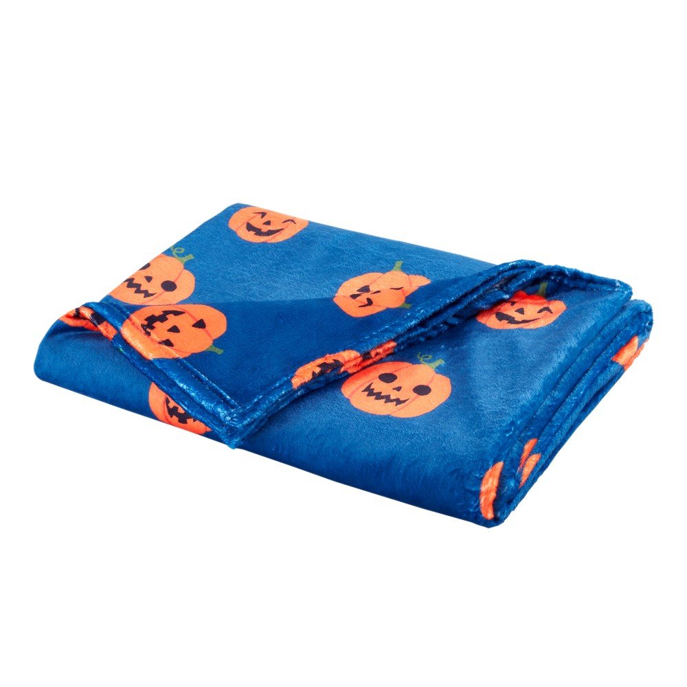 Kék-narancssárga mikroplüss takaró Halloween mintával 130x170 cm Halloween Pumpkins – Catherine Lansfield