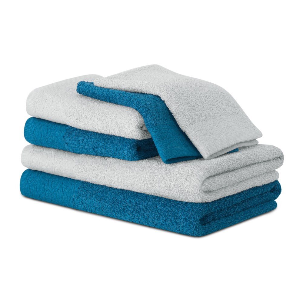 Kék-szürke frottír pamut törölköző és fürdőlepedő készlet 6 db-os Flos – Restilo