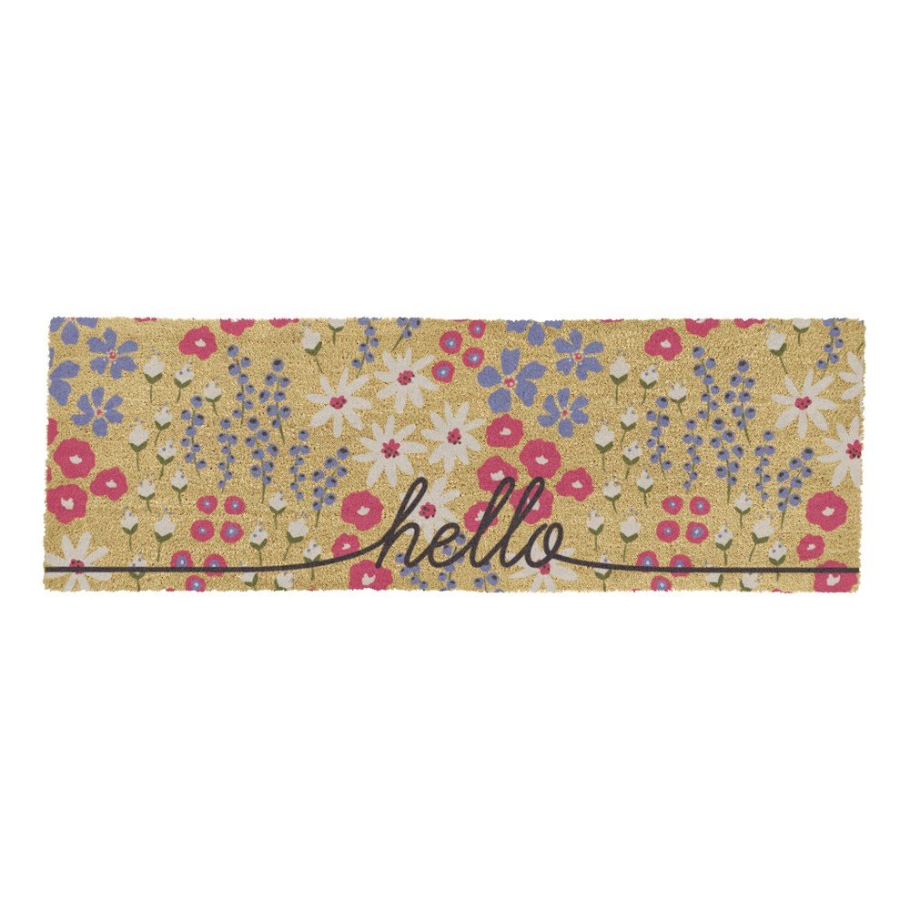 Kókuszrost lábtörlő 40x120 cm Hello Scribbly Floral – Artsy Doormats
