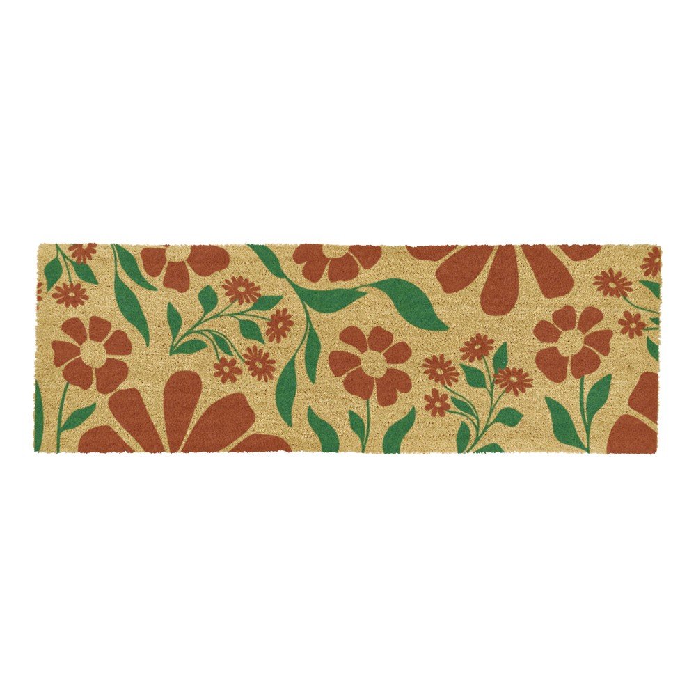 Kókuszrost lábtörlő 40x120 cm Red & Green Floral – Artsy Doormats