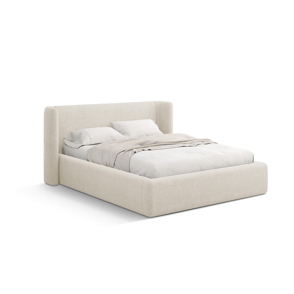 Krémszínű kárpitozott ágyneműtartós franciaágy ágyráccsal 200x200 cm Jason – Windsor & Co Sofas