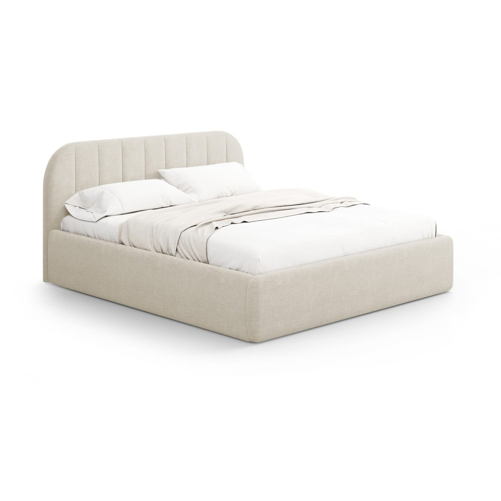 Krémszínű kárpitozott ágyneműtartós franciaágy ágyráccsal 200x200 cm Juno – Windsor & Co Sofas