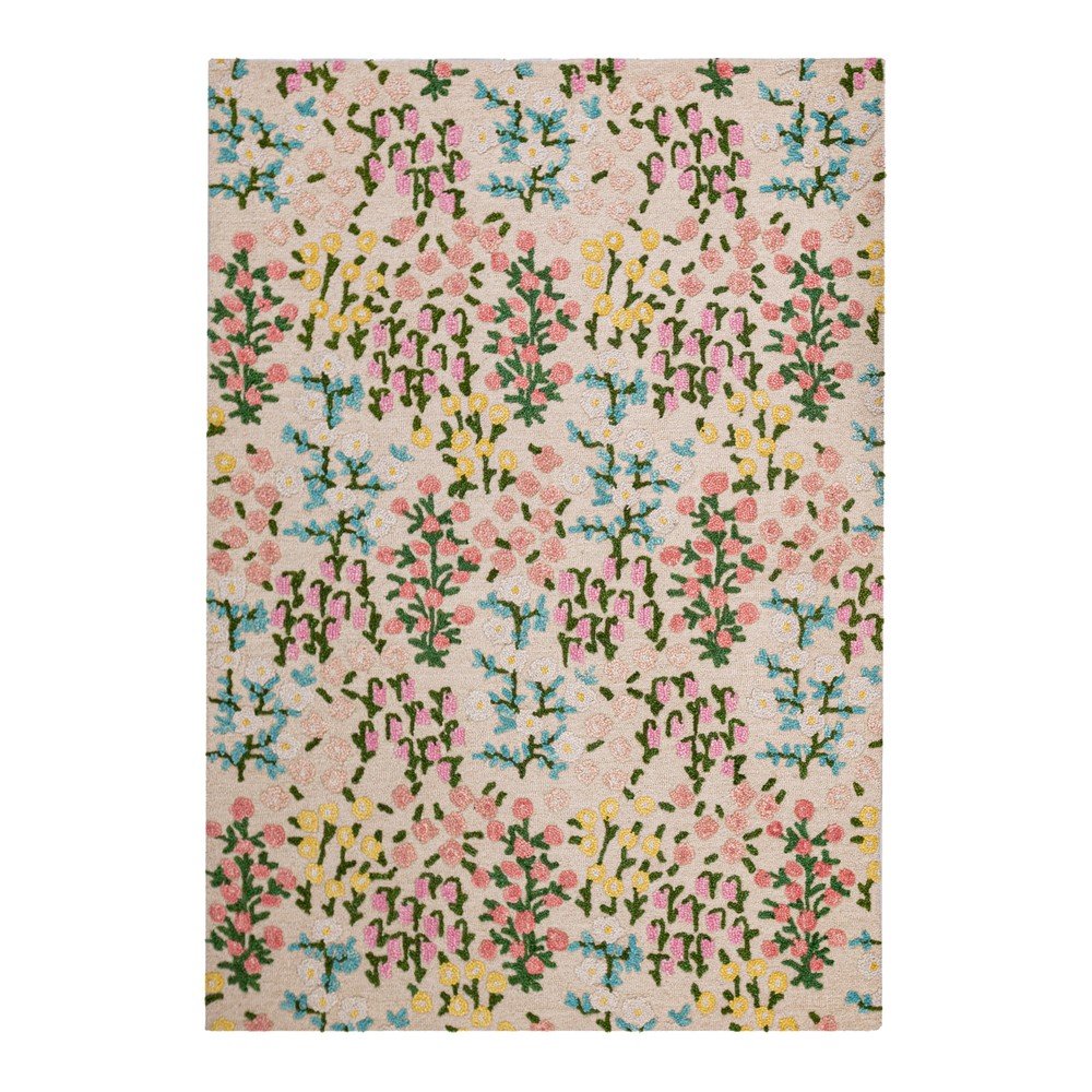 Krémszínű kézi szövésű gyapjú szőnyeg 160x230 cm Emilia Floral – Flair Rugs