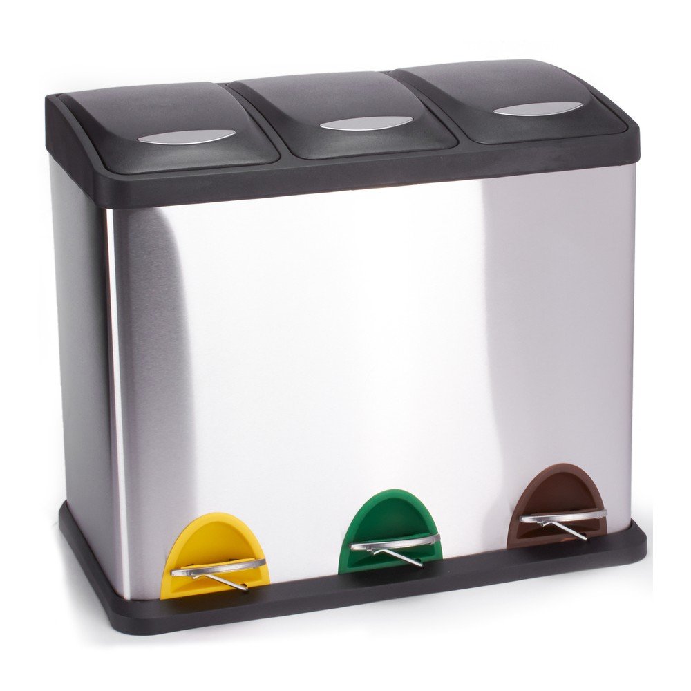 Matt ezüstszínű acél szelektív pedálos szemetes 3x8 l   Tri Selectif – MSV