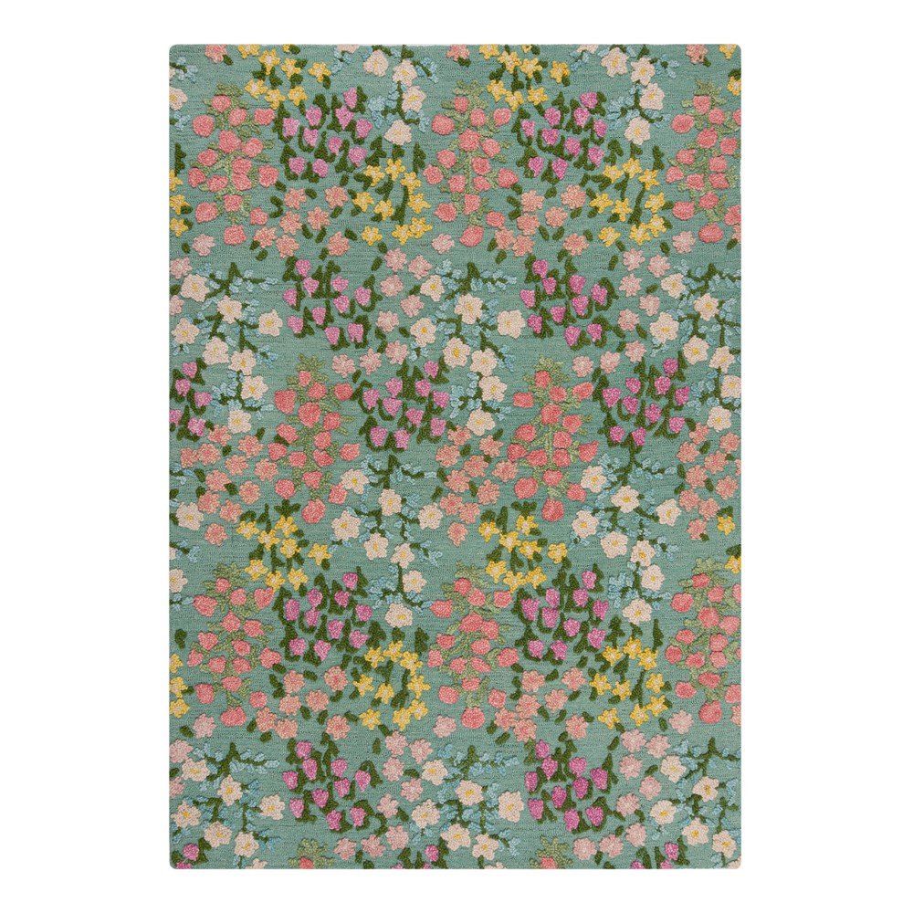 Mentazöld kézi szövésű gyapjú szőnyeg 200x290 cm Emilia Floral – Flair Rugs
