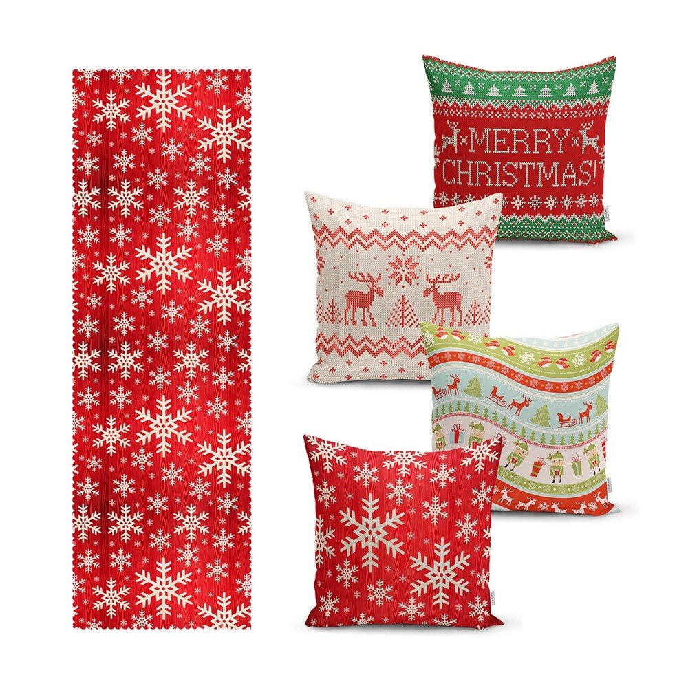 Párnahuzat és asztali futó szett 5 db-os Christmas Sweater – Mila Home