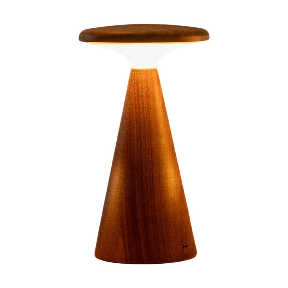 Sötét natúr színű LED asztali lámpa fa búrával (magasság 14 cm) Sylva – Gingko