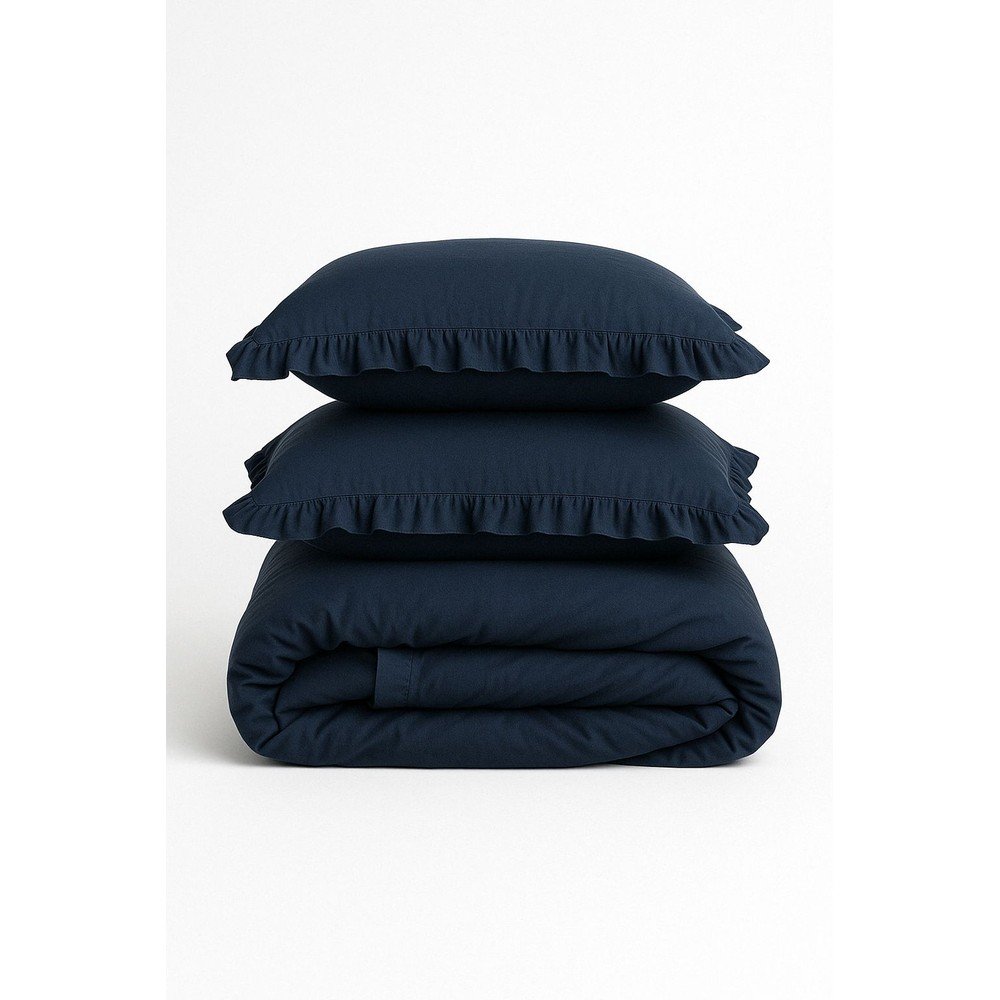 Sötétkék egyszemélyes renforcé pamut ágyneműhuzat 140x200 cm Ruffle Striped – Mila Home Luxury