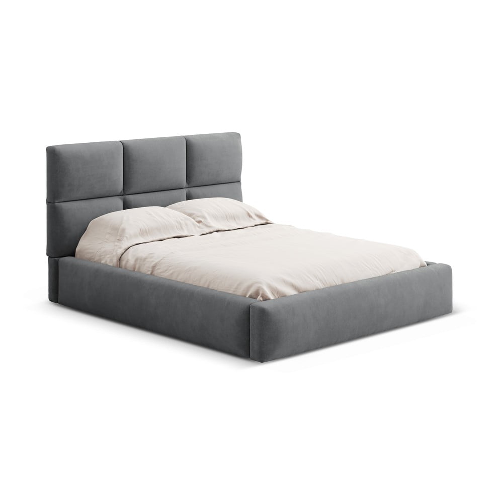 Szürke kárpitozott ágyneműtartós franciaágy ágyráccsal 140x200 cm Libera – Windsor & Co Sofas