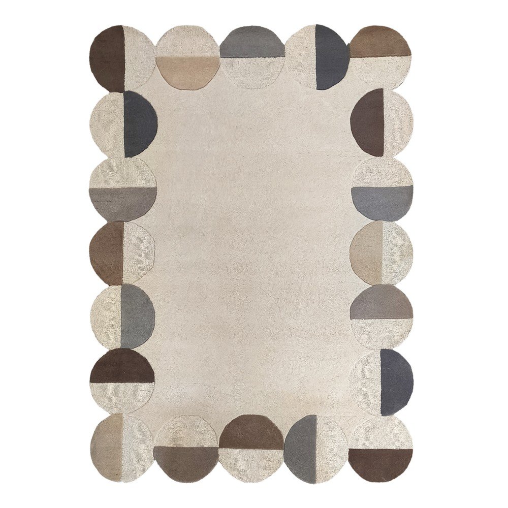 Szürkésbézs kézi szövésű gyapjú szőnyeg 120x170 cm Mia Scallop Frame – Flair Rugs