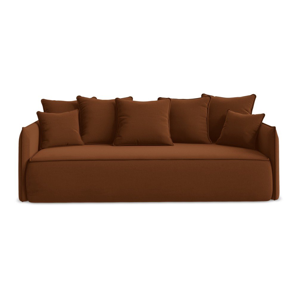 Terrakotta színű bársony kinyitható-tárolóhelyes kanapé 225 cm Hula – Makamii