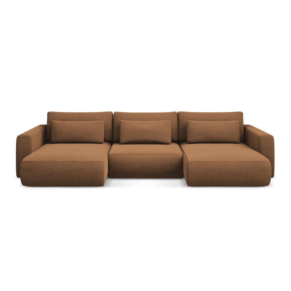 Terrakotta színű kinyitható-tárolóhelyes (U alakú) sarokkanapé Kapua – Makamii