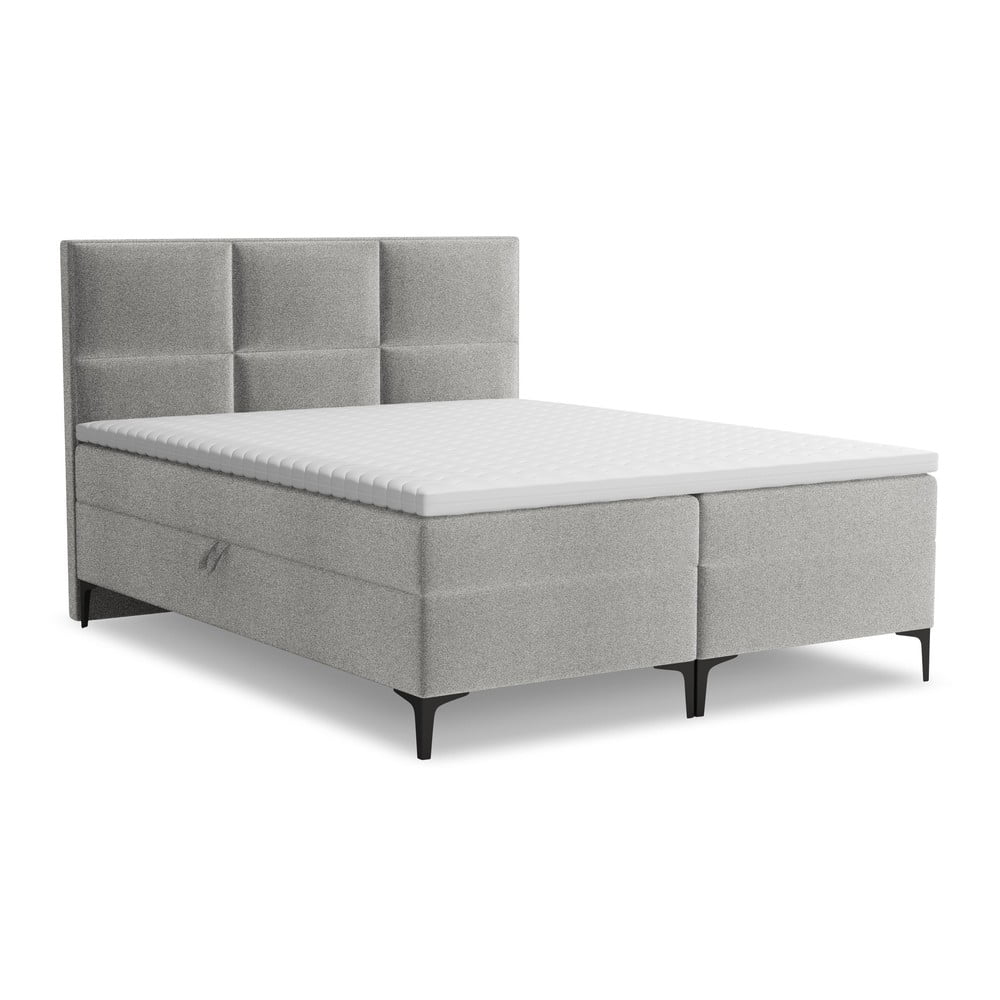 Világosszürke ágyneműtartós boxspring ágy 140x200 cm Pakalana – Makamii