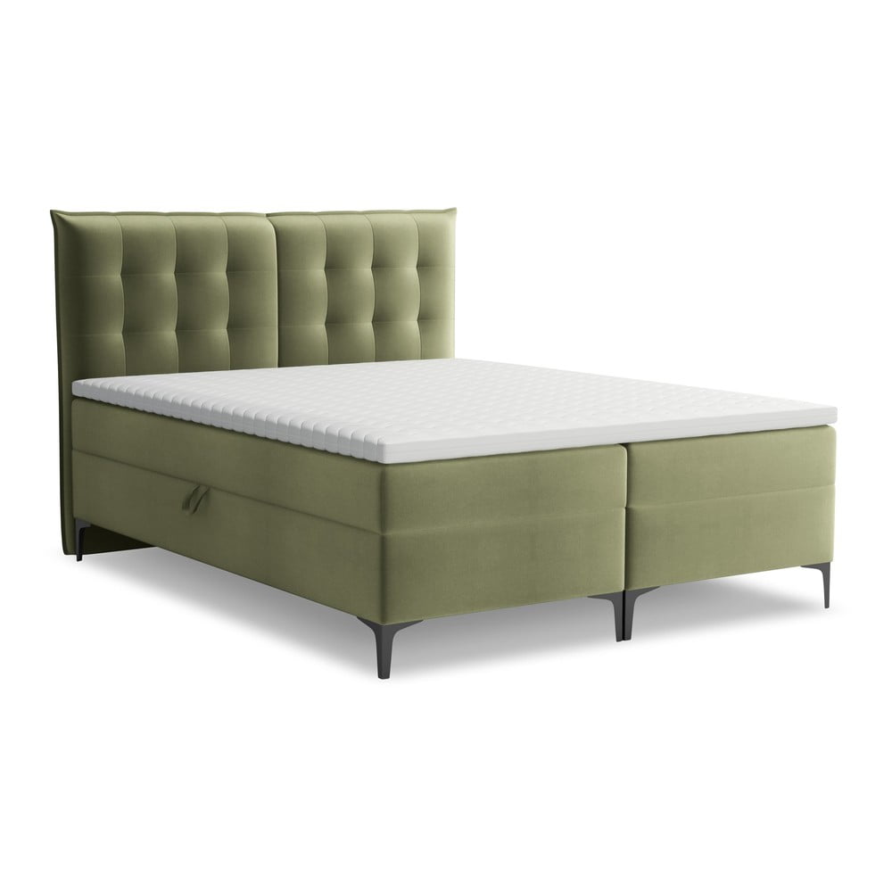 Zöld ágyneműtartós boxspring ágy 140x200 cm Mikana – Makamii