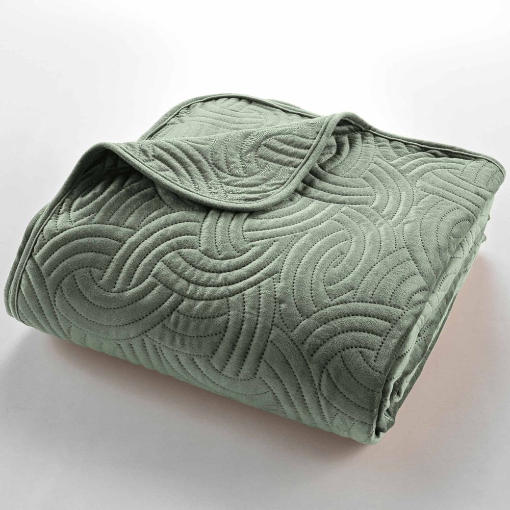 Zöld bársony ágytakaró és párnahuzat szett 240x260 cm Solange – douceur d'intérieur