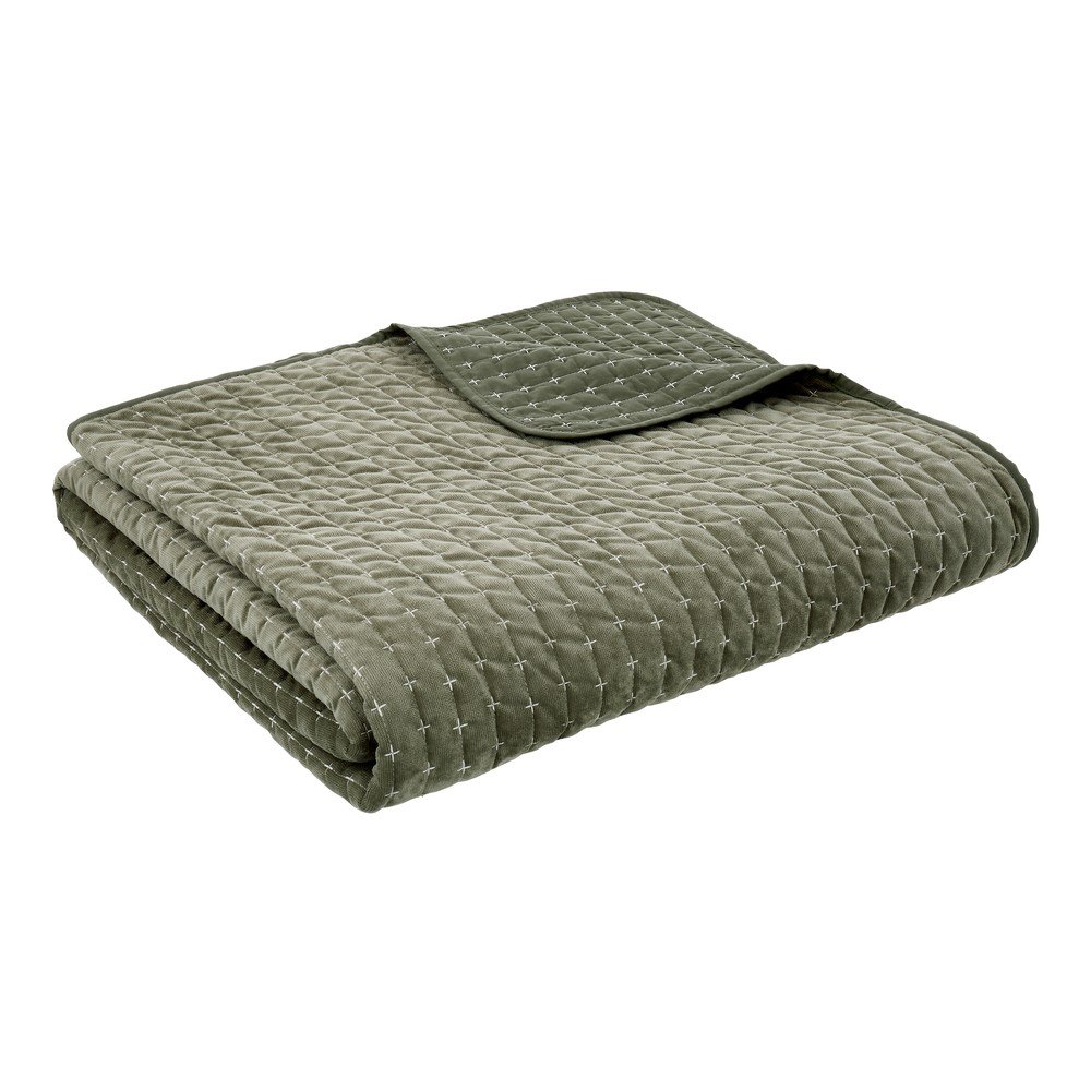 Zöld bársony steppelt ágytakaró 240x260 cm Attica Velvet Embroidered – Bianca