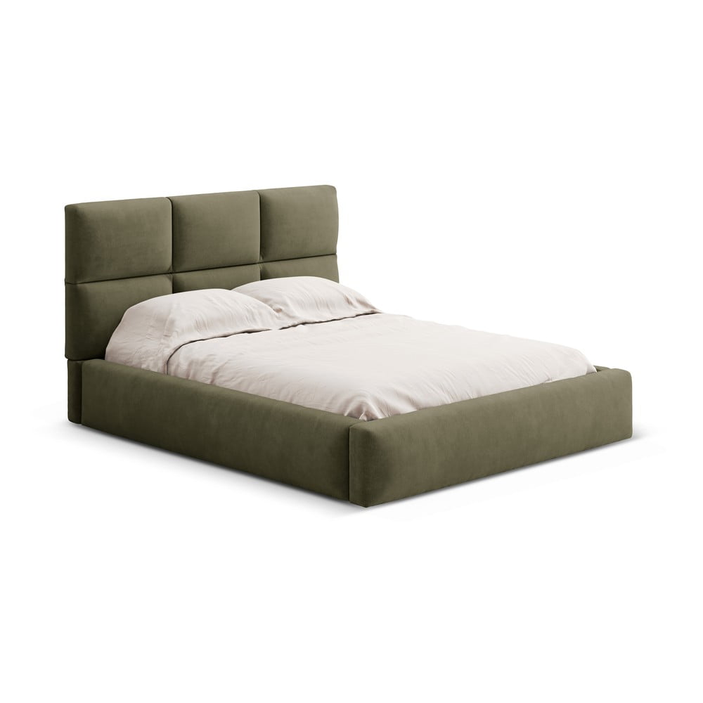 Zöld kárpitozott ágyneműtartós franciaágy ágyráccsal 160x200 cm Libera – Windsor & Co Sofas