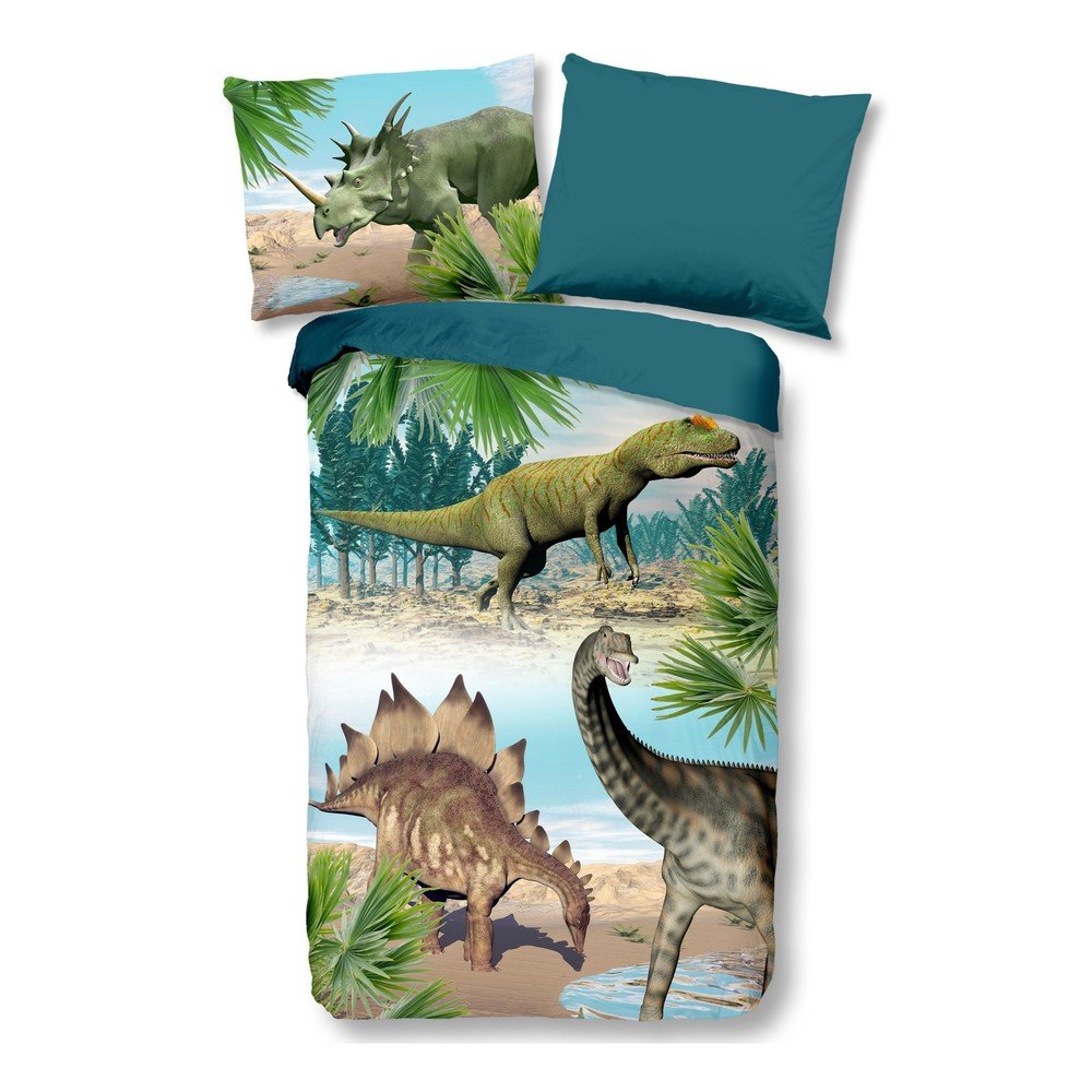 Zöld-kék egyszemélyes pamut gyerek ágyneműhuzat 140x200 cm Dino – Good Morning