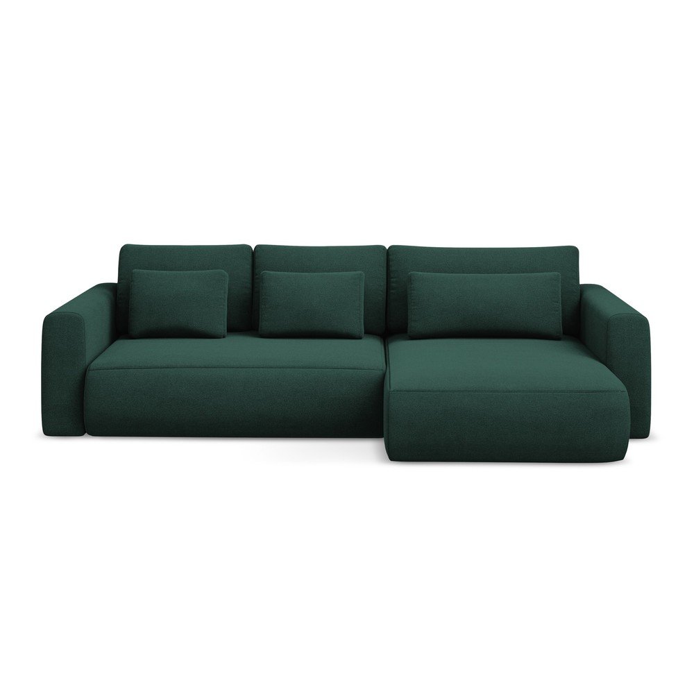 Zöld kinyitható-tárolóhelyes sarokkanapé (jobb oldali-heverő résszel) Kapua – Makamii