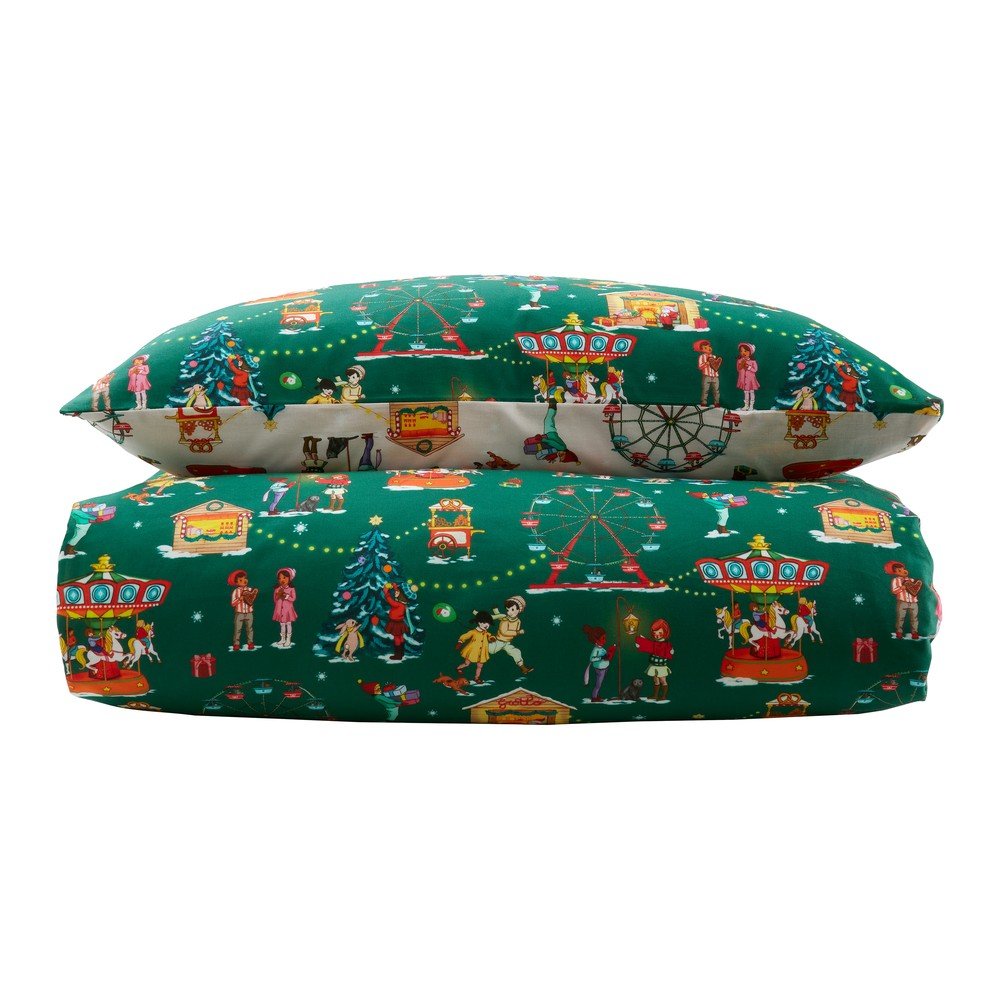 Zöld pamut gyerek ágyneműhuzat babaágyhoz 120x150 cm Christmas Fairground – Belle & Boo