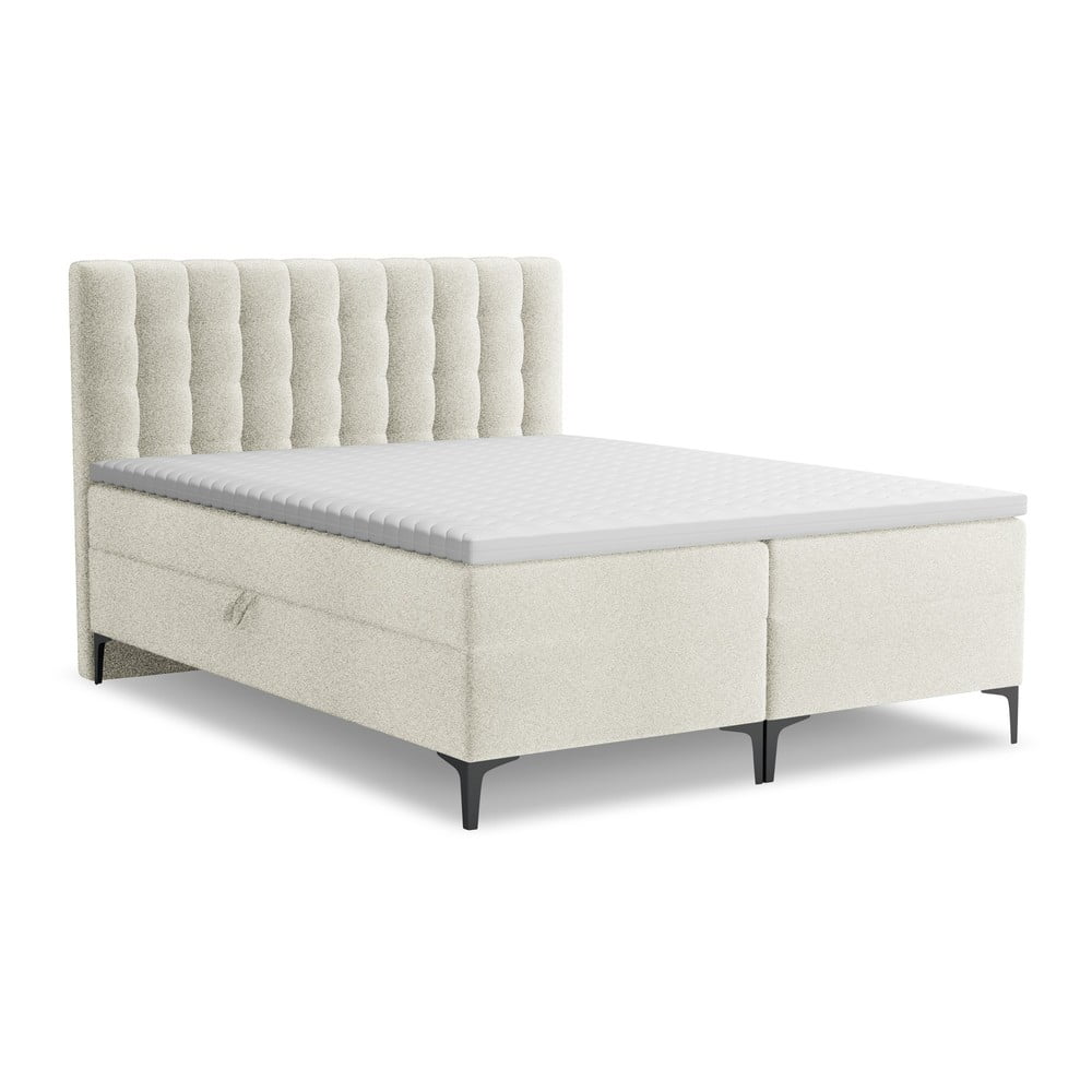 Bézs ágyneműtartós boxspring ágy 180x200 cm Puhala – Makamii