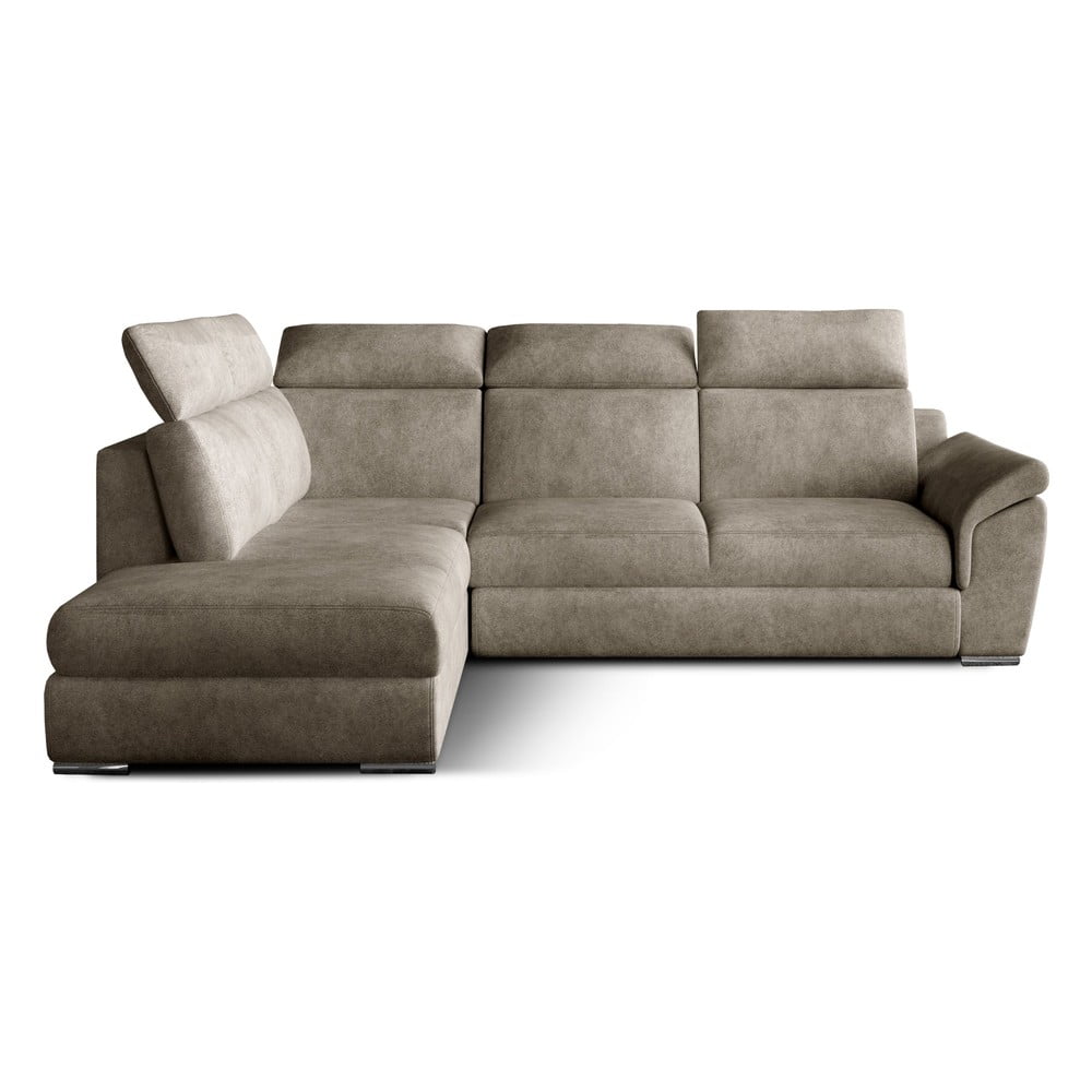 Bézs bársony kinyitható-tárolóhelyes sarokkanapé (bal oldali-L alakú) Loreto – ELTAP