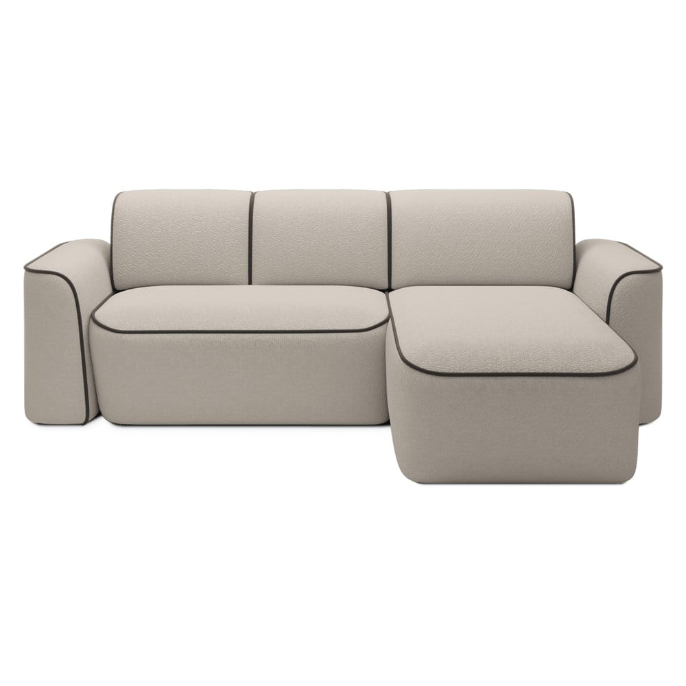 Bézs buklé sarokkanapé (jobb oldali-heverő résszel) Ume – ELTAP