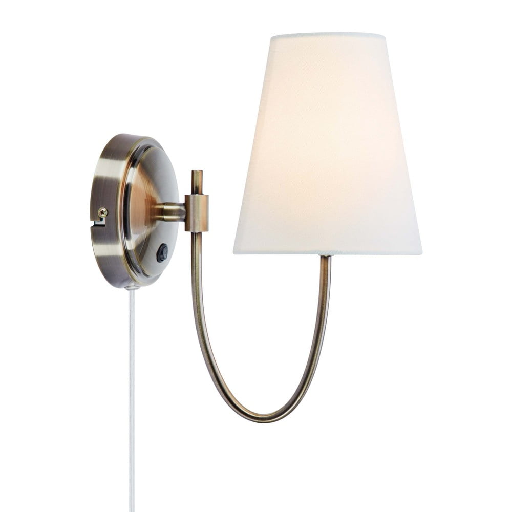 Fehér-sárgaréz színű konnektorhoz csatlakoztatható fali lámpa Amar – Markslöjd