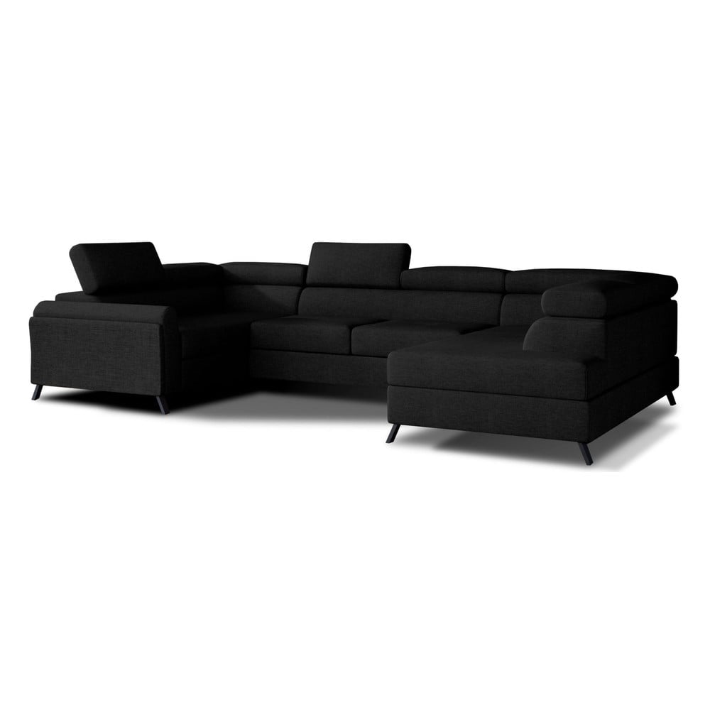 Fekete kinyitható-tárolóhelyes sarokkanapé (jobb oldali-U alakú) Escada – ELTAP