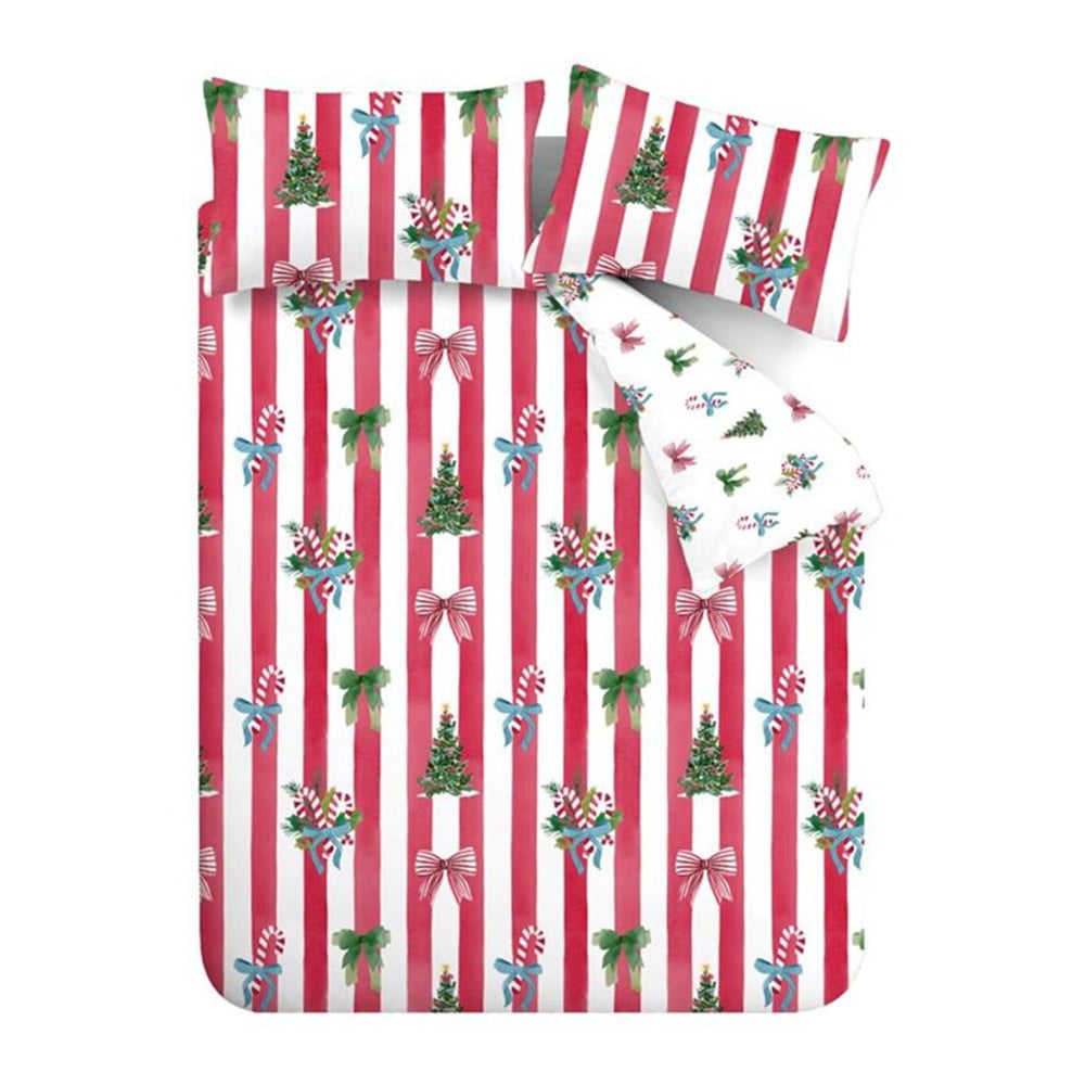 Piros-fehér kétszemélyes-hosszabbított ágyneműhuzat 230x220 cm Christmas Stripe – Catherine Lansfield