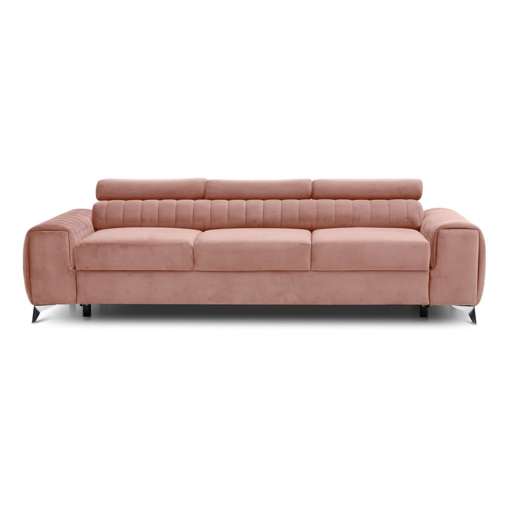 Rózsaszín bársony kinyitható kanapé 261 cm Laurence – ELTAP