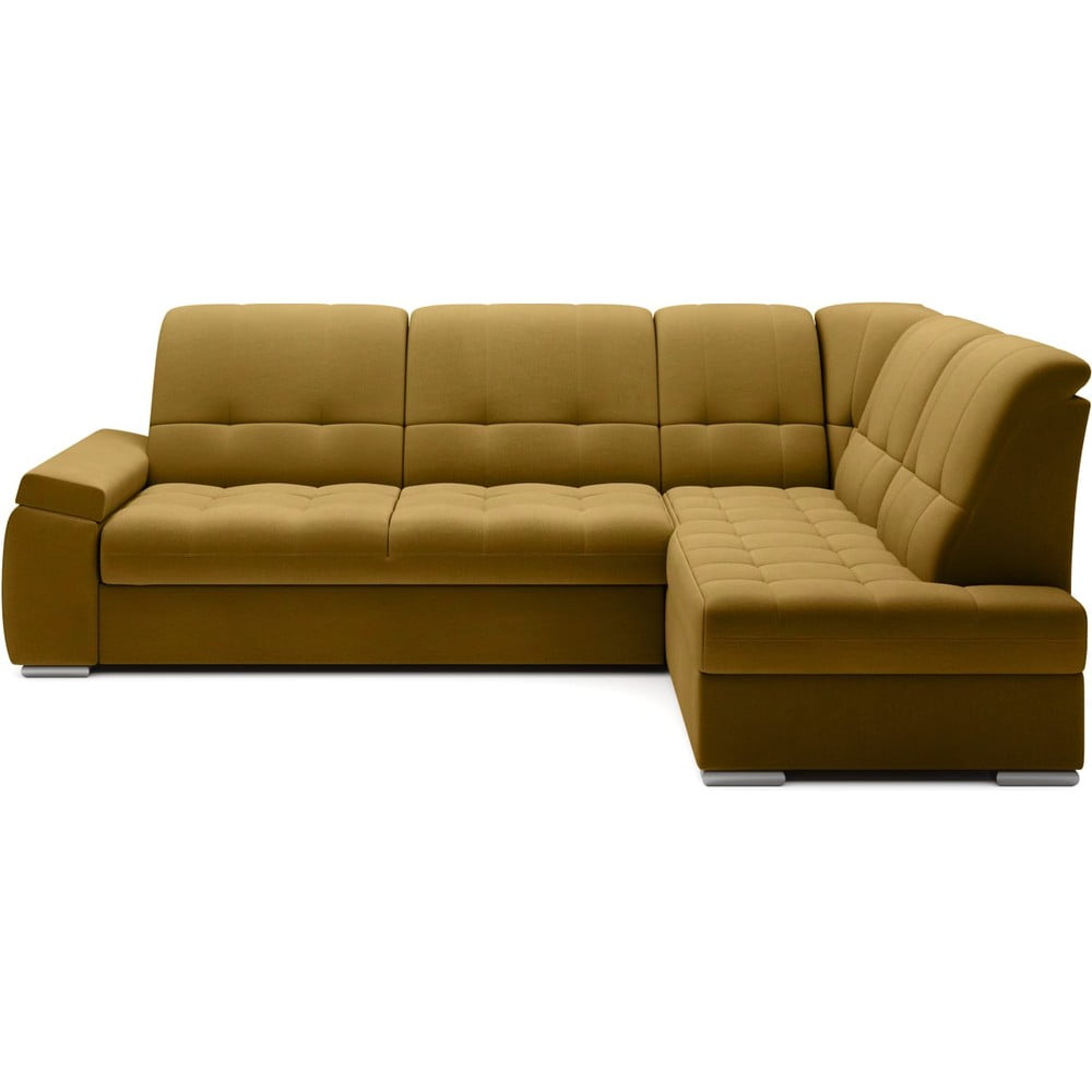 Sárga bársony kinyitható-tárolóhelyes sarokkanapé (jobb oldali-L alakú) Sado – ELTAP
