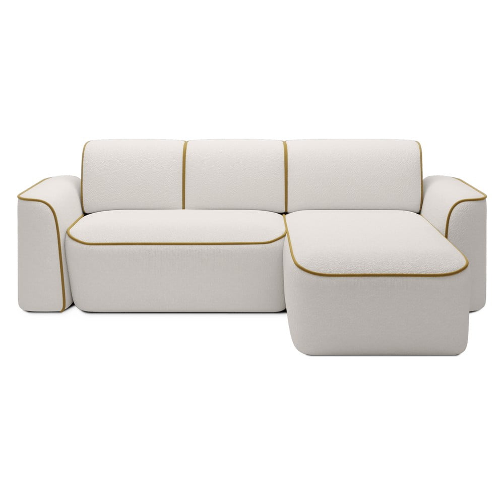 Sárga-krémszínű buklé sarokkanapé (jobb oldali-heverő résszel) Ume – ELTAP