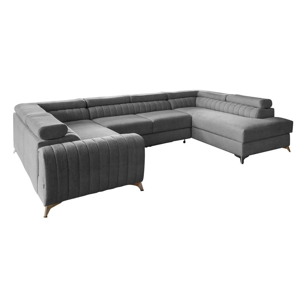 Sötétszürke kinyitható-tárolóhelyes sarokkanapé (jobb oldali-U alakú) Louis – ELTAP