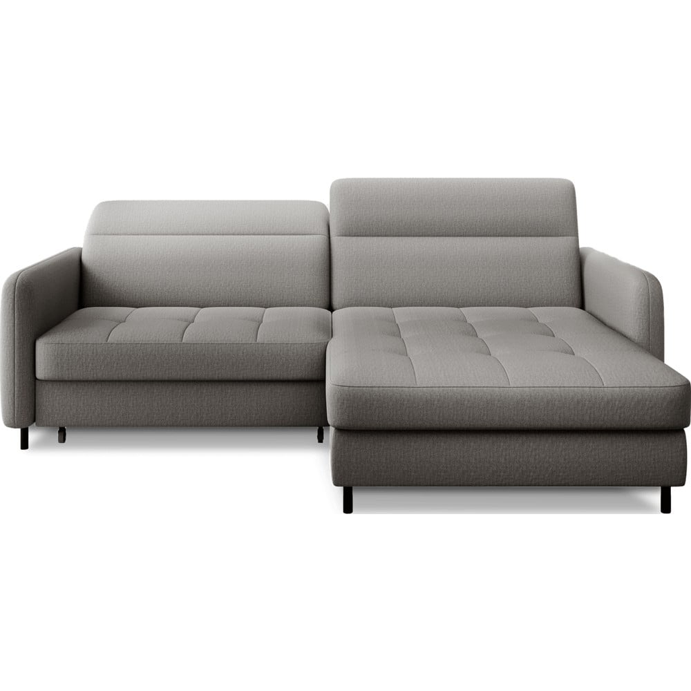 Szürke bársony kinyitható-tárolóhelyes sarokkanapé (jobb oldali-heverő résszel) Gomsi – ELTAP