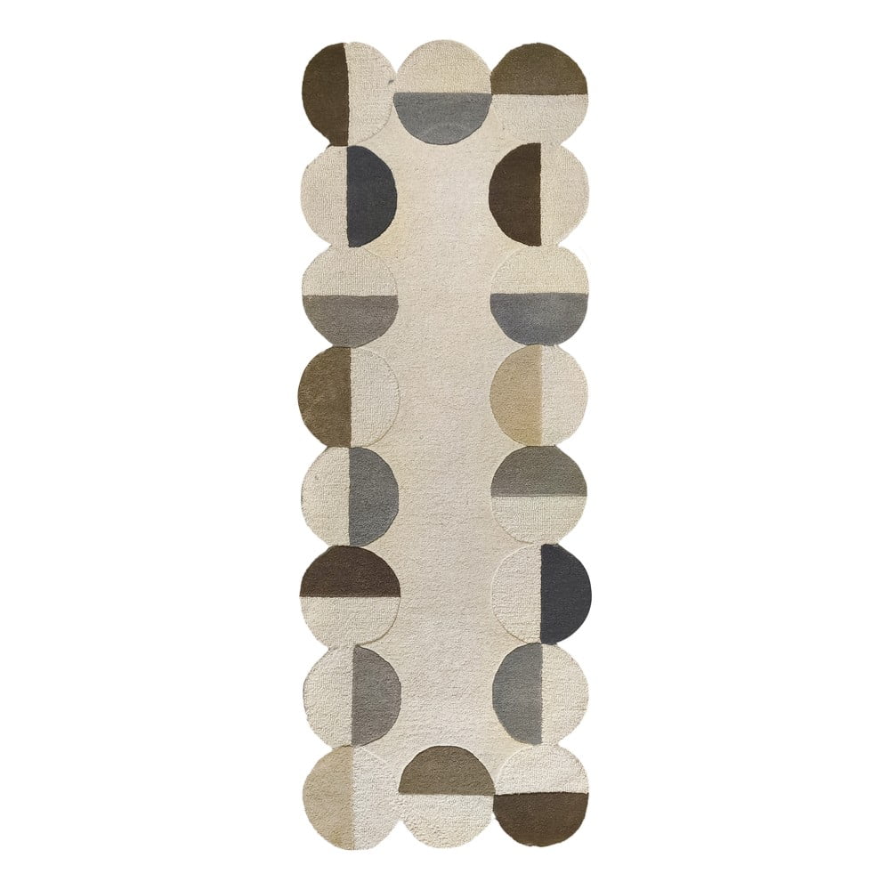 Szürkésbézs kézi szövésű gyapjú futószőnyeg 80x230 cm Mia Scallop Frame – Flair Rugs