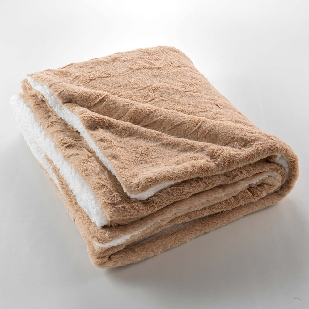 Világosbarna mikroplüss takaró 180x220 cm Foxy – douceur d'intérieur