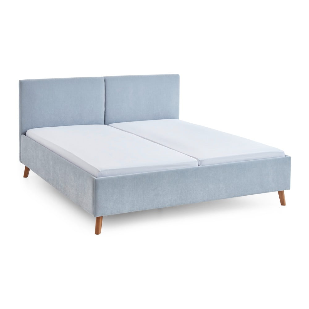 Világoskék kárpitozott franciaágy ágyráccsal 180x200 cm Piano – Meise Möbel